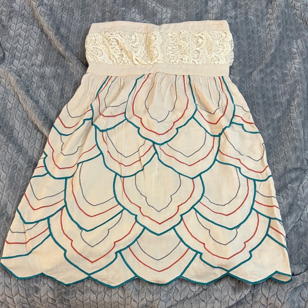 Flying Tomato Strapless Dress with Cream and Teal Accents